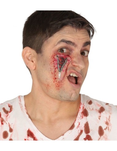 Cicatrice finta con cerniera applicata sull'occhio per trucco horror Halloween effetto zombie realistico
