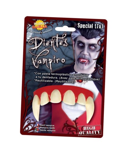 Dentiera vampiro con zanne bianche e termoplastica modellabile per costumi Halloween horror
