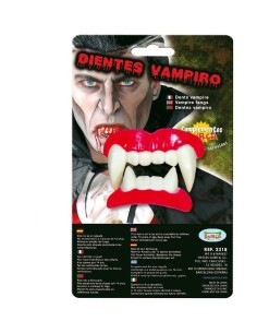 Dentiera vampiro con zanne bianche e gengive rosse per costume Halloween horror