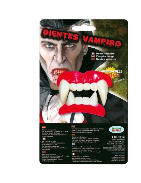 Dentiera vampiro con zanne bianche e gengive rosse per costume Halloween horror