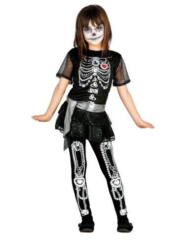 Costume scheletro bambino nero con stampe ossa bianche maglietta e pantaloni Halloween