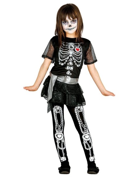 Costume scheletro bambino nero con stampe ossa bianche maglietta e pantaloni Halloween
