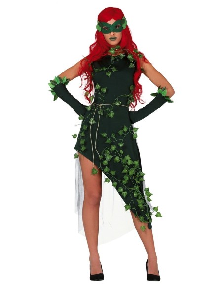 Costume Poison Ivy verde con edera, mascherina e guanti per feste Halloween e cosplay da donna