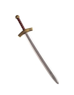 Spada medievale 84cm con elsa dorata e impugnatura bordeaux per costumi storici