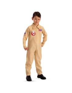 Costume acchiappa fantasmi bambino tuta beige con patch ricamate per Halloween