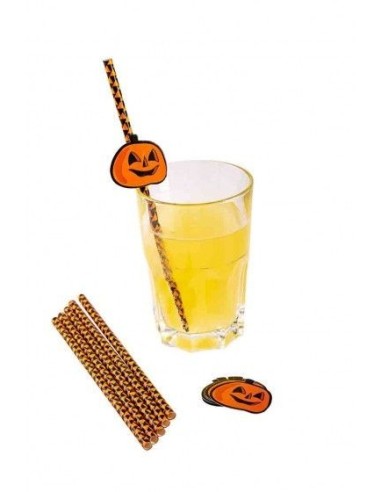 Set 6 cannucce carta Halloween con decorazioni zucca arancione per feste tema horror