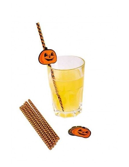 Set 6 cannucce carta Halloween con decorazioni zucca arancione per feste tema horror
