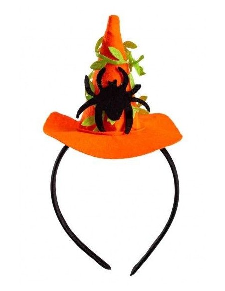 Mini cappello da strega arancione in feltro con ragno nero su cerchietto per Halloween