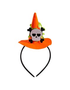 Mini cappello strega arancione feltro con teschio grigio su cerchietto nero per Halloween
