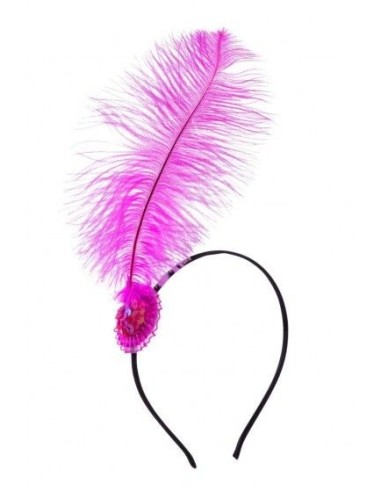 Cerchietto charleston nero con piuma fucsia e fiore per feste anni 20 vintage