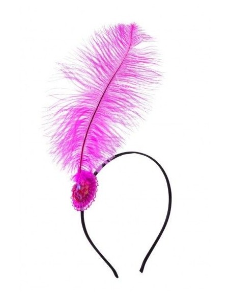 Cerchietto charleston nero con piuma fucsia e fiore per feste anni 20 vintage