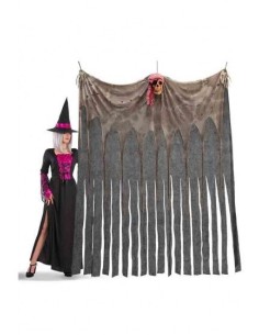 Tenda decorativa pirata con teschio e frange logore 200x150cm per Halloween e feste a tema