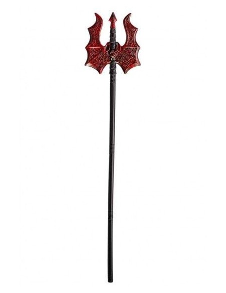 Tridente smontabile rosso e nero alto 120 cm per costume da diavolo Halloween con tre punte decorative