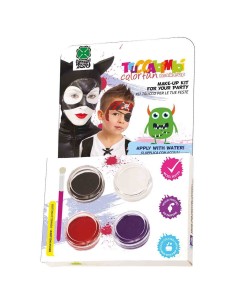 Kit trucco professionale ad acqua per pirata con colori nero bianco rosso viola e pennello incluso