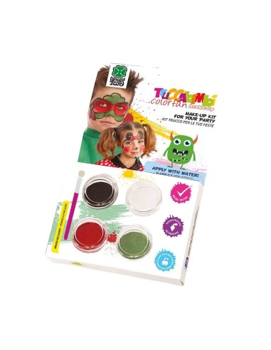 Kit trucco ad acqua con colori bianco nero rosso verde e pennello per makeup topolina bambini