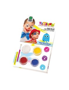 Kit trucco professionale ad acqua per clown con colori bianco giallo rosso blu e pennello incluso