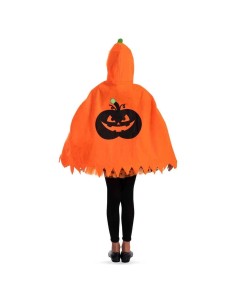 Mantello zucca arancione con cappuccio e stampa jack-o'-lantern per costume Halloween