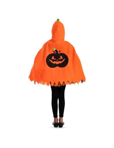 Mantello zucca arancione con cappuccio e stampa jack-o'-lantern per costume Halloween