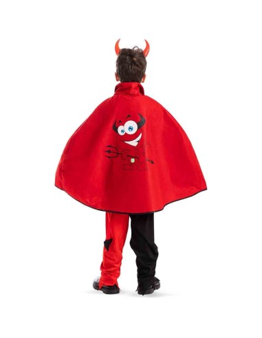 Mantello diavoletto rosso con cornetti per bambini, costume Halloween con viso sorridente stampato