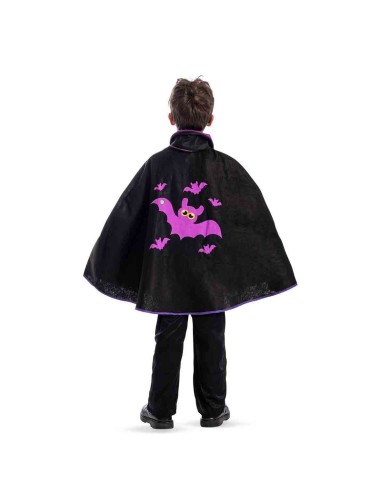 Mantello nero da pipistrello con decorazioni viola per costume Halloween bambino