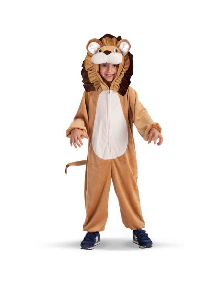 Costume tutona leoncino bambino in pelliccetta beige con cappuccio e criniera marrone