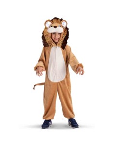 Costume tutona leoncino bambino in pelliccetta marrone con cappuccio criniera e coda
