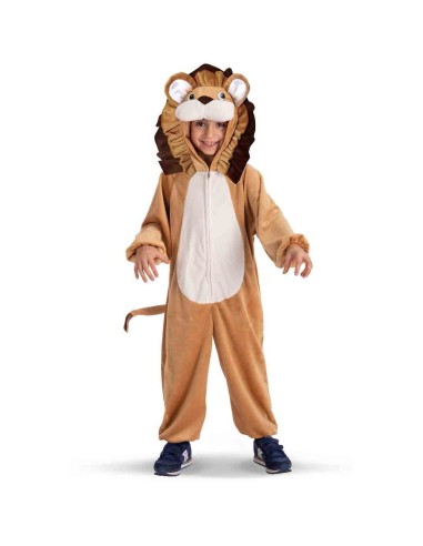 Costume tutona leoncino bambino in pelliccetta marrone con cappuccio criniera e coda