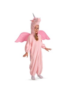 Costume tutona unicorno rosa con cappuccio, corno e ali per travestimenti fantastici