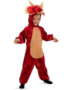 Costume triceratopo rosso bambino tutona pelliccetta cappuccio corna dinosauro Halloween Carnevale