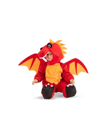 Tutina costume draghetto neonato rossa con cappuccio cresta ali per Carnevale Halloween