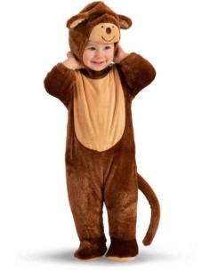 Costume scimmietta marrone bambino con cappuccio orecchie e codina per Carnevale