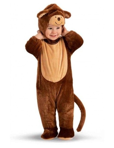 Costume scimmietta marrone bambino con cappuccio orecchie e codina per Carnevale