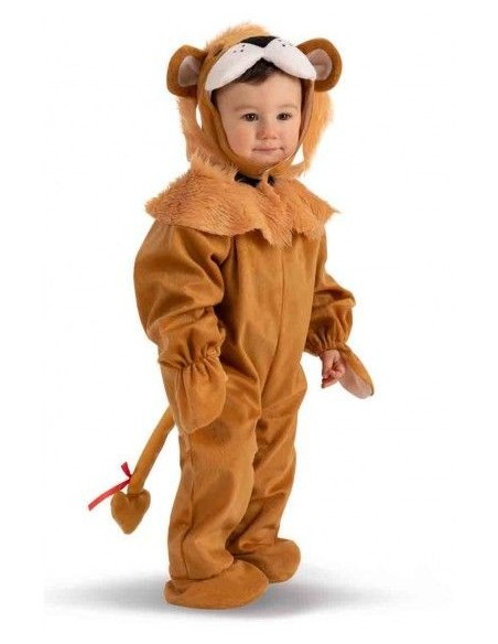 Tutina costume da leoncino marrone con cappuccio orecchie e coda per neonato bambino
