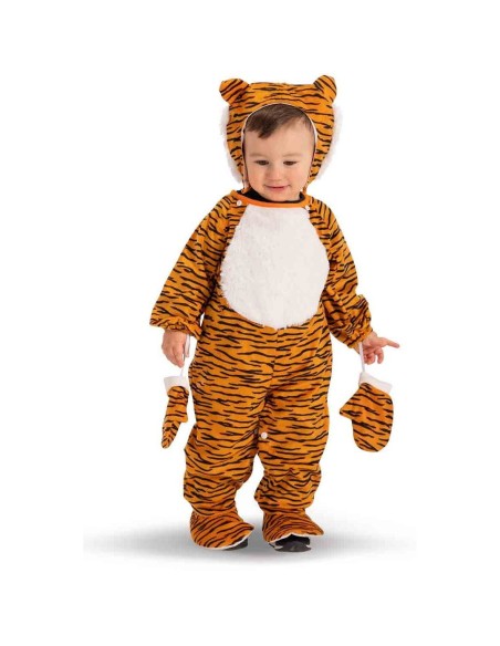 Costume tigrotto neonato arancione con strisce nere, cappuccio con orecchie e guanti per bambini 6-12 mesi