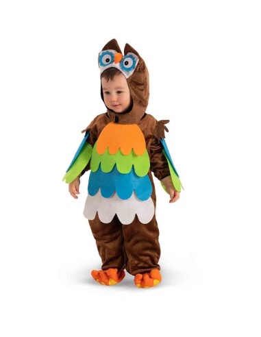Tutina costume da gufetto marrone con cappuccio e ali colorate per bambino 12-18 mesi Halloween