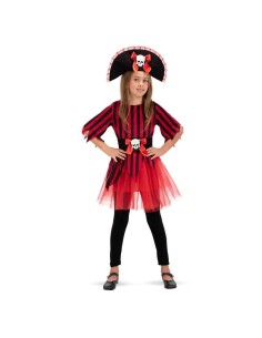 Costume corsara bambina rosso nero con cappello pirata teschio e gonna tutu per feste tema