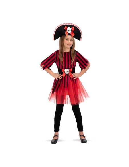 Costume corsara bambina rosso nero con cappello pirata teschio e gonna tutu per feste tema