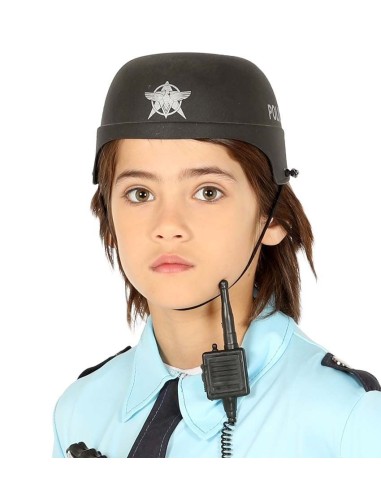 Caschetto polizia nero bambino con distintivo stella argentata e cinturino sottogola