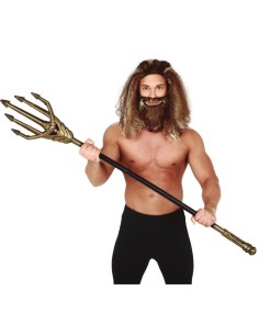Tridente dorato smontabile lungo 145cm da Nettuno per costumi e travestimenti carnevale