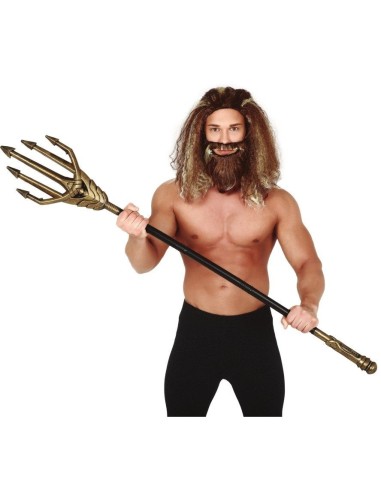 Tridente dorato smontabile lungo 145cm da Nettuno per costumi e travestimenti carnevale