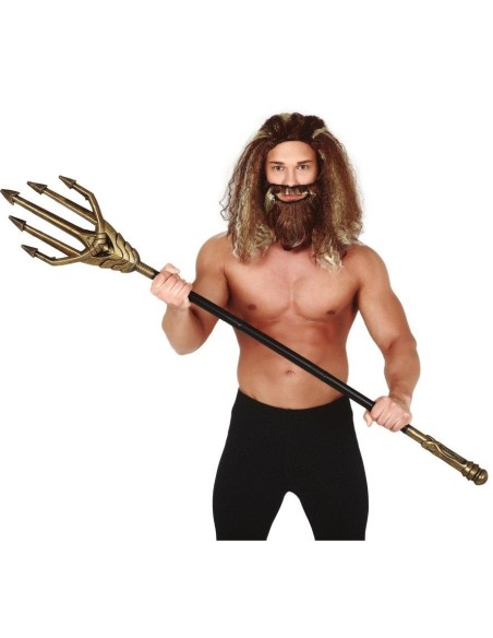 Tridente dorato smontabile lungo 145cm da Nettuno per costumi e travestimenti carnevale