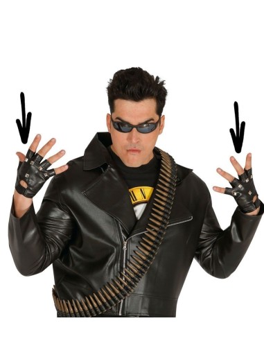 Guanti neri con borchie in similpelle senza dita per travestimenti rock punk e look trasgressivi Halloween