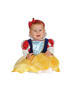 Costume neonata principessa Biancaneve con vestito blu giallo rosso e fiocco capelli per Carnevale