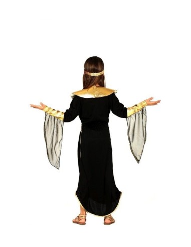 Costume egiziana bambina vestito nero con collare dorato cintura e fascia per la testa stile antico Egitto