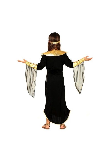 Costume egiziana bambina vestito nero con collare dorato cintura e fascia per la testa stile antico Egitto