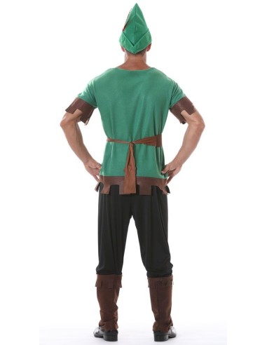 Costume Robin Hood verde con cappello, cintura e arco per feste a tema medievale