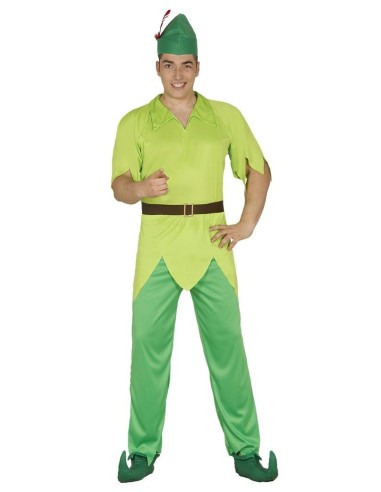 Costume Peter Pan uomo verde con tunica, pantaloni e cappello con piuma per feste a tema