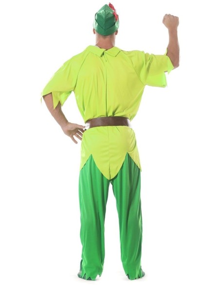 Costume Peter Pan uomo verde con tunica, pantaloni e cappello con piuma per feste a tema