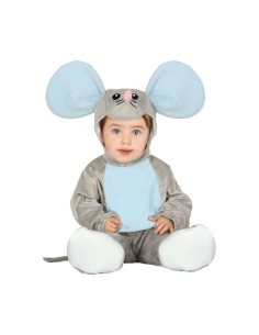Costume topolino grigio e azzurro per neonato con tutina e cappuccio con orecchie