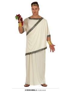 Costume da antico Romano con tunica bianca e decorazioni greche nere per feste a tema storico
